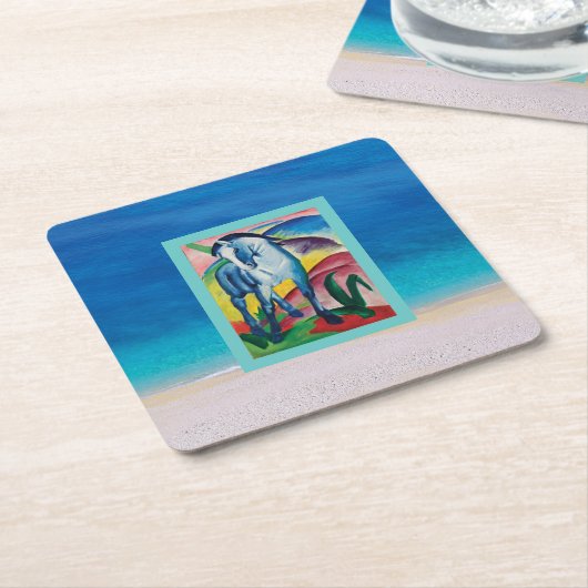 Blaues Pferd am Strand Rechteckiger Pappuntersetzer (angewinkelt)