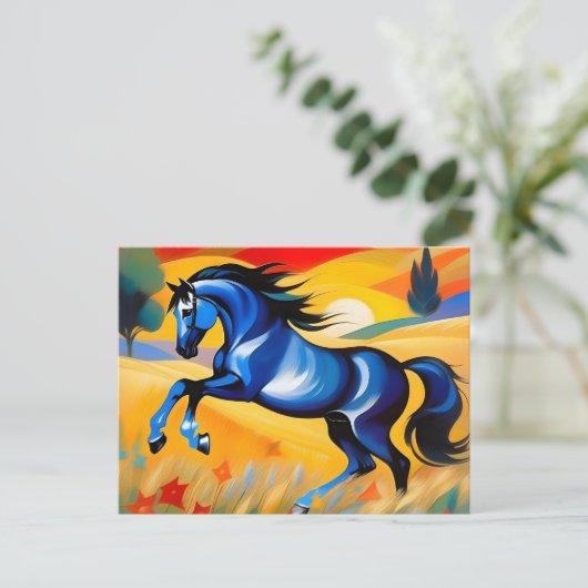 Blaues Pferd auf einem Feld Postkarte (Stehend Vorderseite)