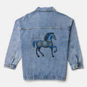 Blaues Pferd BlumenFolk Personalisiert Jeansjacke (Rückseite)