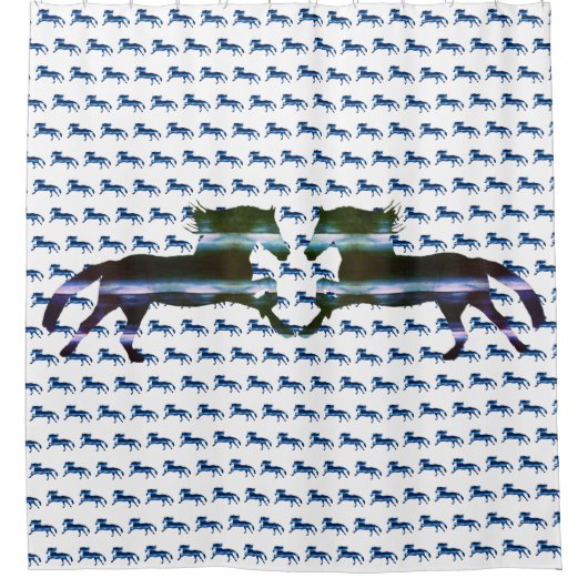 Blaues Pferd Duschvorhang (Vorderseite)