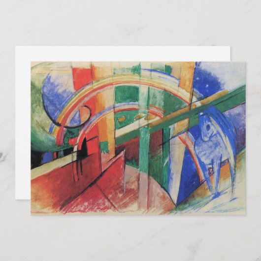 Blaues Pferd mit Regenbogen von Franz Marc Einladung (Vorne/Hinten)