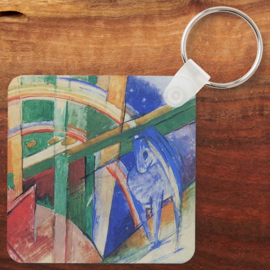 Blaues Pferd mit Regenbogen von Franz Marc Schlüsselanhänger (Rückseite)