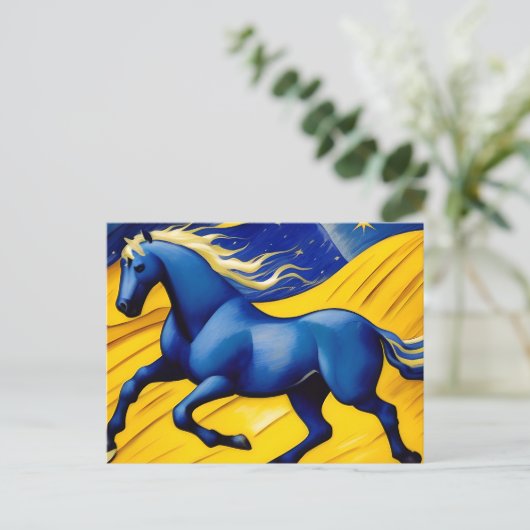 Blaues Pferd Postkarte (Stehend Vorderseite)