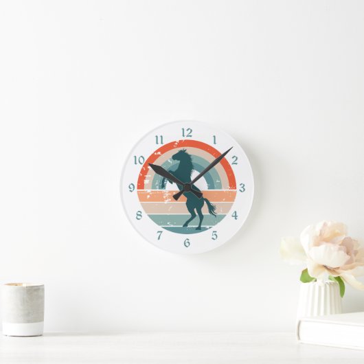 Blaues Pferd, Retro-Regenbogen Runde Wanduhr (Zuhause)