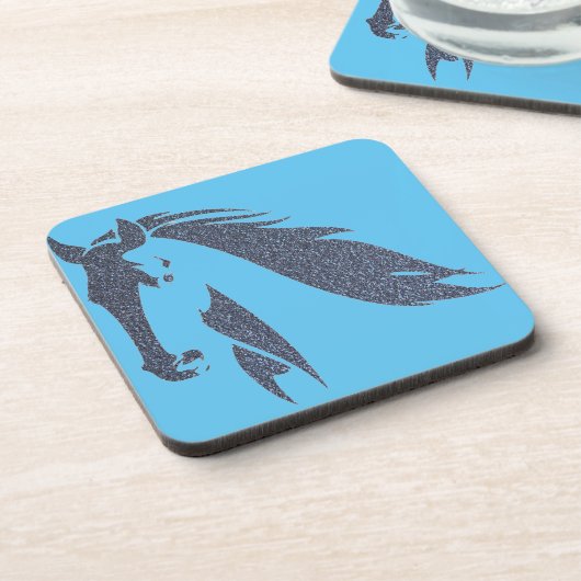 Blaues Pferd Sparkle Hartkunststoff Untersetzer (Linke Seite)