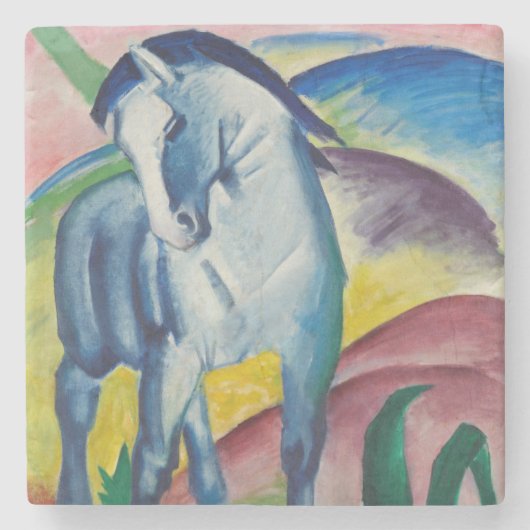 Blaues Pferd (Süße Tier) (von Marc Franz) Steinuntersetzer (Vorderseite)