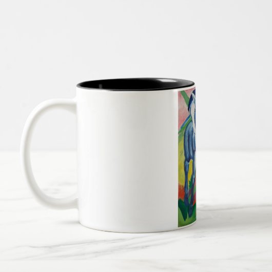 Blaues Pferd (Süße Tier) (von Marc Franz) Zweifarbige Tasse (Links)