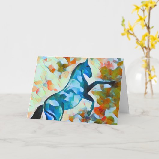 Blaues Pferd tanzen im Mondlicht Karte (Gelbe Blume)