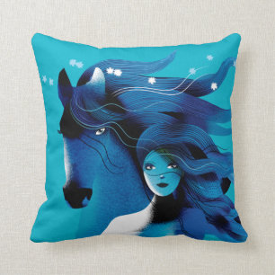 Blaues Pferd und Mädchenpolster Kissen