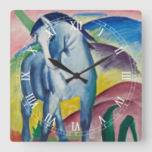Blaues Pferd von Franz Marc, Vintage Kunst Quadratische Wanduhr