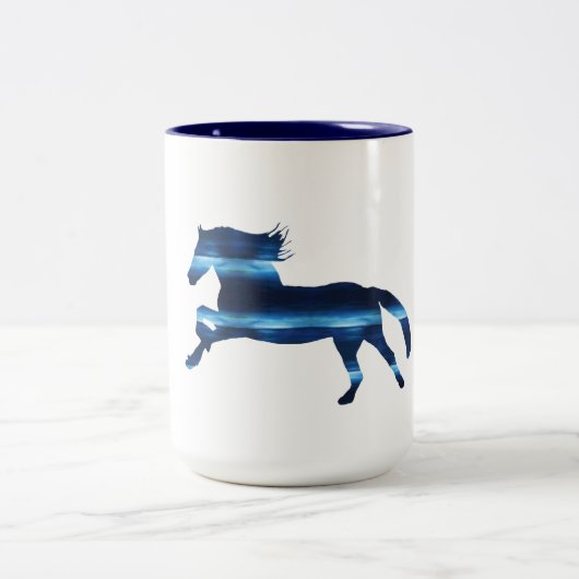 Blaues Pferd Zweifarbige Tasse (Mittel)