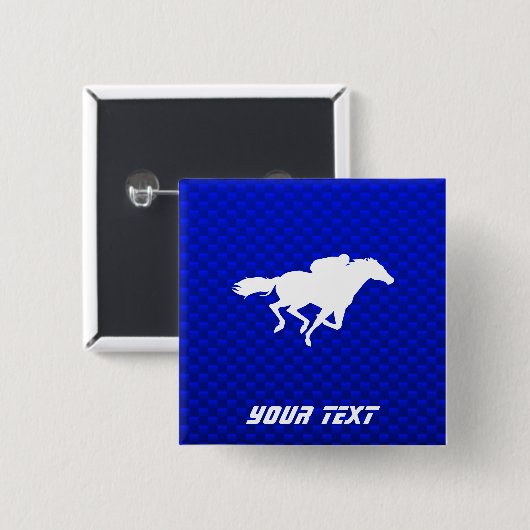 Blaues Pferderennen Button (Vorne & Hinten)