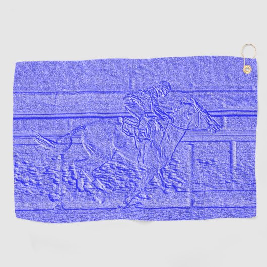 Blaues Pferderennenthoroughbred-Pastellrennpferd Golfhandtuch (Horizontal)