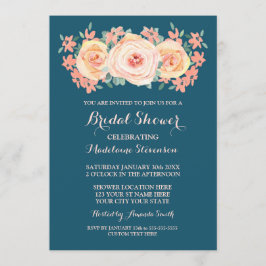 Blaues Pfirsichfarbenes Brautparty Einladung