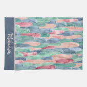 Blaues Pfirsichfarbenes Cacti-Muster Geschirrtuch (Horizontal)