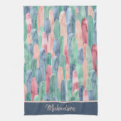 Blaues Pfirsichfarbenes Cacti-Muster Geschirrtuch (Vertikal)