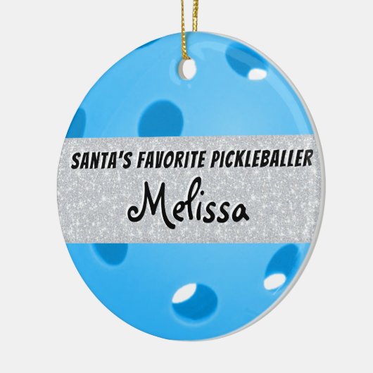 Blaues Pickleballer des Weihnachtsmanns Keramik Ornament (Links)