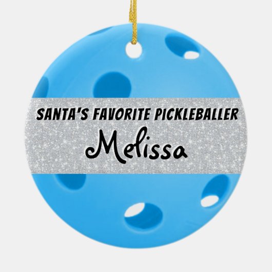 Blaues Pickleballer des Weihnachtsmanns Keramik Ornament (Hinten)