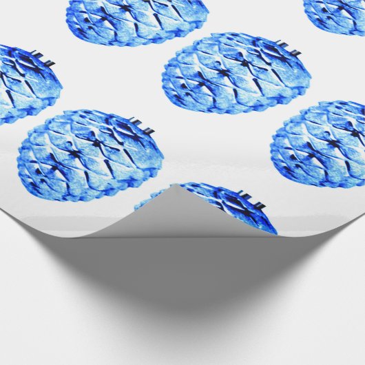 Blaues Pinecones Wrapping Paper Geschenkpapier (Ecke)