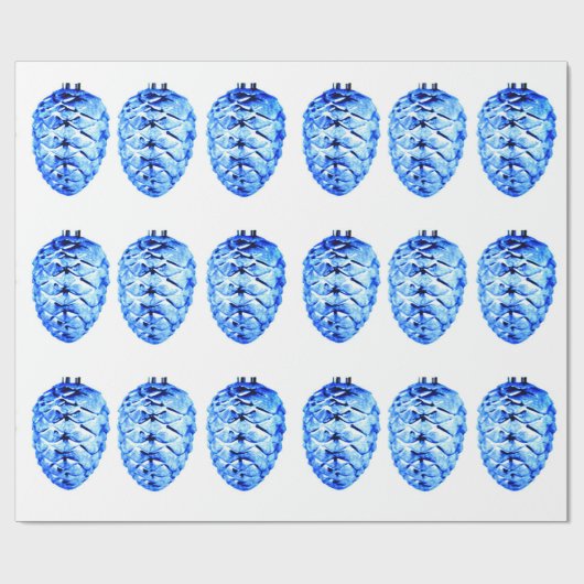 Blaues Pinecones Wrapping Paper Geschenkpapier (Flach)