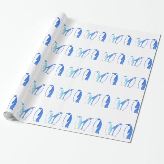 Blaues Pinguin-Trio Geschenkpapier (Ungerollt)