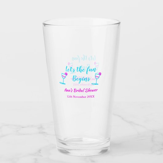 Blaues pinkfarbenes Brautparty Glas (Vorderseite)