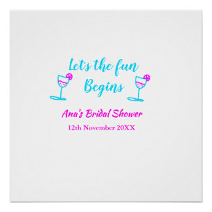 Blaues pinkfarbenes Brautparty Poster