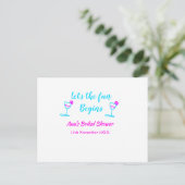 Blaues pinkfarbenes Brautparty Postkarte (Stehend Vorderseite)