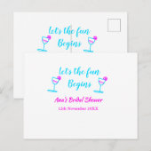 Blaues pinkfarbenes Brautparty Postkarte (Vorne/Hinten)