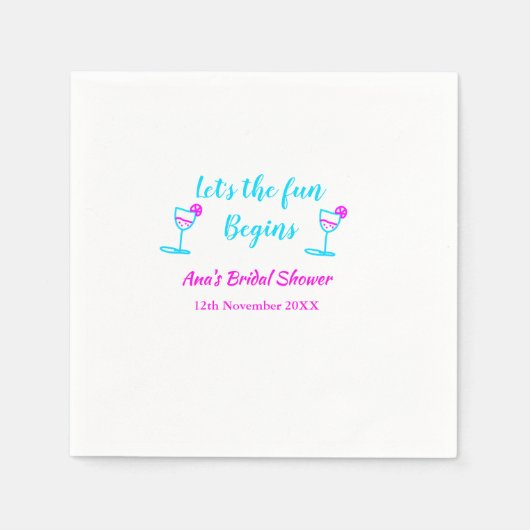 Blaues pinkfarbenes Brautparty Serviette (Vorderseite)