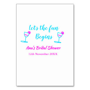 Blaues pinkfarbenes Brautparty Tischnummer