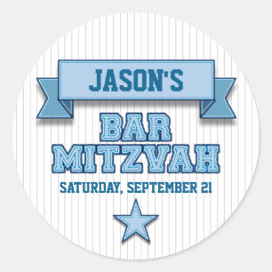 Blaues Pinstripe-Sport-Gerät-Twill-Bar Mitzvah Runder Aufkleber