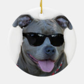 Blaues pitbull mit Gläsern Keramikornament (Hinten)