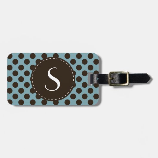 Blaues Polka-Punkt-Monogramm-personalisierter Gepäckanhänger (Vorderseite horizontal)