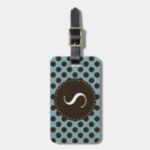 Blaues Polka-Punkt-Monogramm-personalisierter Gepäckanhänger (Vorderseite vertikal)