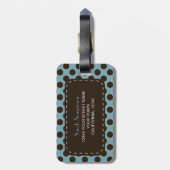 Blaues Polka-Punkt-Monogramm-personalisierter Gepäckanhänger (Rückseite vertikal)