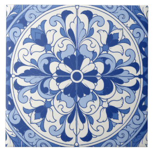 Blaues Portugiesisches Azulejo-Blumenmedaillon Fliese