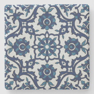 Blaues portugiesisches Azulejos-Blumenfliesenmuste Steinuntersetzer