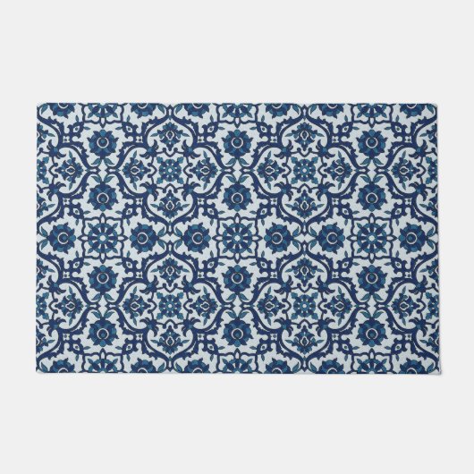 Blaues portugiesisches Azulejos Floral Tile-Muster Fußmatte (Vorderseite)