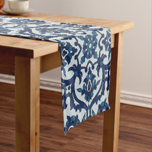 Blaues portugiesisches Azulejos Floral Tile-Muster Kurzer Tischläufer