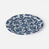 Blaues portugiesisches Azulejos Floral Tile-Muster Pappteller (Schrägansicht)