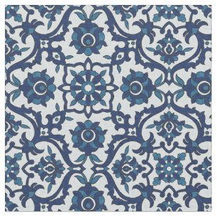 Blaues portugiesisches Azulejos Floral Tile-Muster Stoff