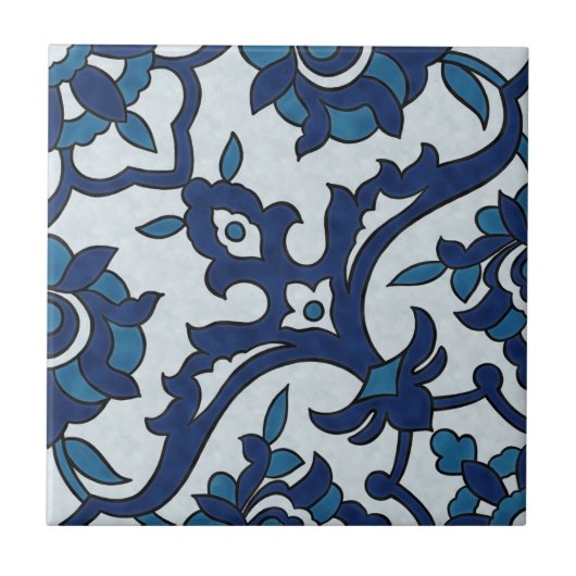 Blaues portugiesisches Azulejos-Muster Fliese (Vorderseite)