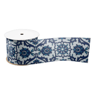 Blaues portugiesisches Azulejos-Muster Satinband