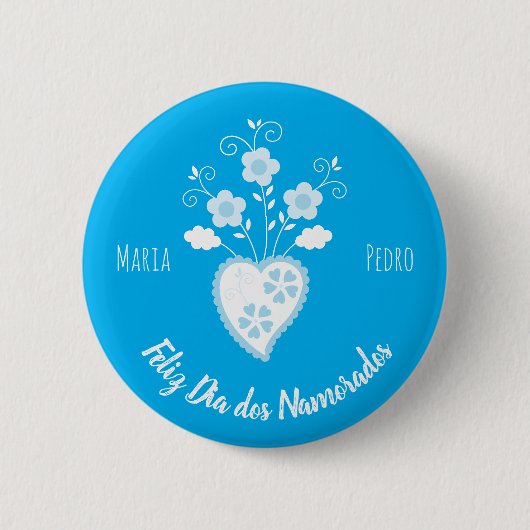 Blaues portugiesisches romantisches Herz Button (Vorderseite)