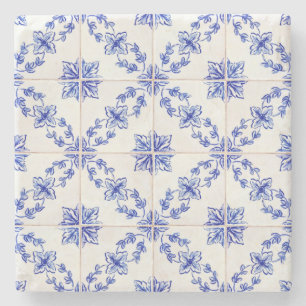 Blaues portugiesisches Vintage-Mosaikfliesenmuster Steinuntersetzer