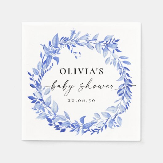 Blaues Porzellan Blumenbücher Papier Napkins Serviette (Vorderseite)