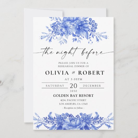Blaues Porzellan Blumenstrauß Chinoiserie Einladung (Vorderseite)