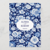 Blaues Porzellan Chinoiserie Blumenmenü Menükarte (Rückseite)