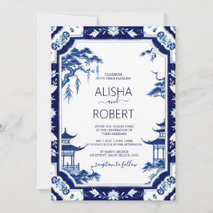 Blaues Porzellan Chinoiserie Blumenzwiebeln Einladung